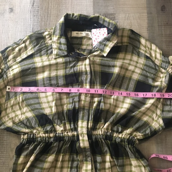 free people pacific dawn plaid green black button up top cinched peplum NWT - Picture 5 of 7